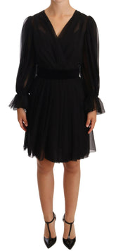 Dolce & Gabbana Black Mesh Pleated Mini Silk Stretch Dress -   -  Dolce & Gabbana.
